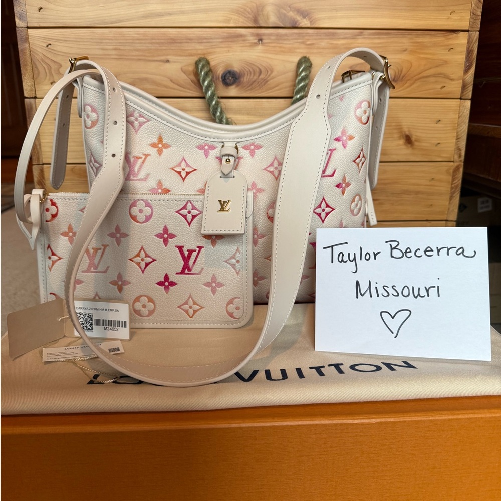 NEW Louis Vuitton CarryAll PM Monogram Empreinte Leather SUNRISE AQUARELLE